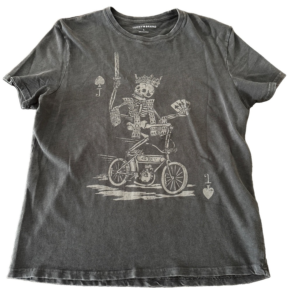 Lucky Brand Size L T-shirt Gray graphic tee El Rey The King skeleton on bike